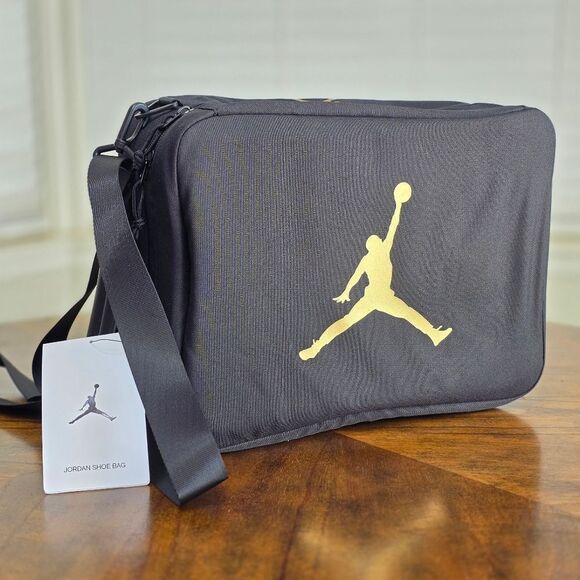 Nike Air Jordan Black Gold Shoe Bag Soft Case Jumpman Zipper Closure Brand New - Picture 10 of 10